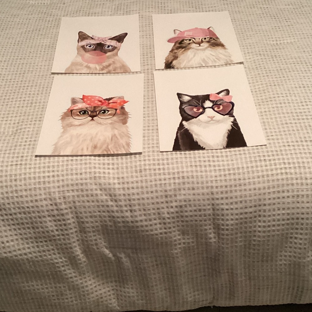 Stylish Cat Art Prints Set - Pink, Black, Brown, Cream
